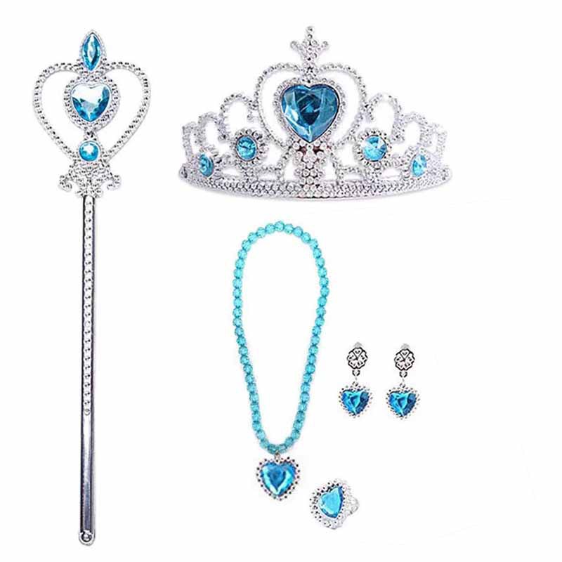 Factory spot Princess Elsa Beauty and the Beast Clothing Accessories Magic Wand Crown Necklace Earrings Ring Set