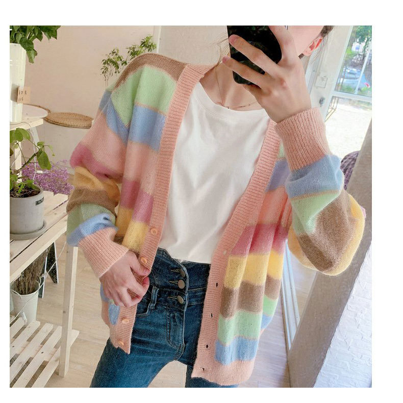 2023 Parent-Child Sweater Knitted Sweater Coat Fried Street Mother and Daughter Sisters Dress Western Style Rainbow Cyber Celebrity Parent-Child Dress Autumn Dress