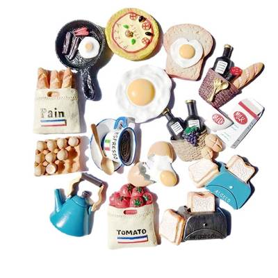 3D simulation food bread bag egg milk pan breakfast tomato bag resin refrigerator sticker creative magnet