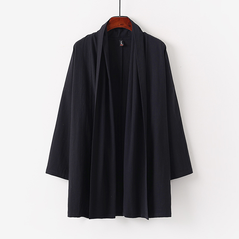 Large Size Chinese Style Improved Hanfu Taoist Gown Mid-length Trenchcoat Loose Cotton Linen Coat New Chinese Casual Top for Men