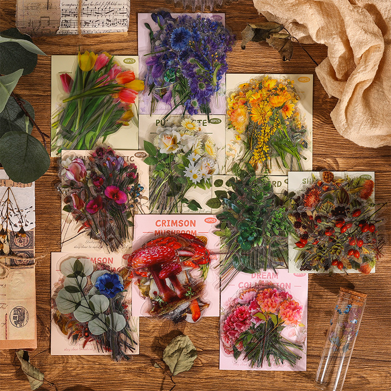 Natural History Museum Series Handbook Sticker Pack Retro Plant Flower Sticker pet Waterproof Flower Butterfly Sticker