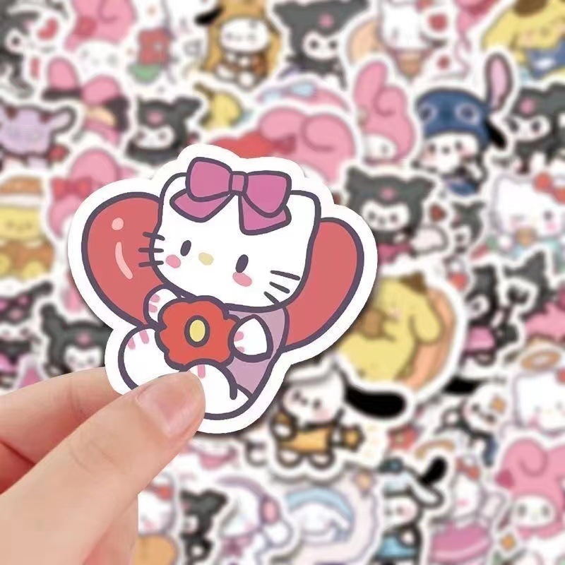 Hand-painted Sanrio stickers 100 cartoon cute niche personalized notebook mobile phone Journal decorative stickers painting paper