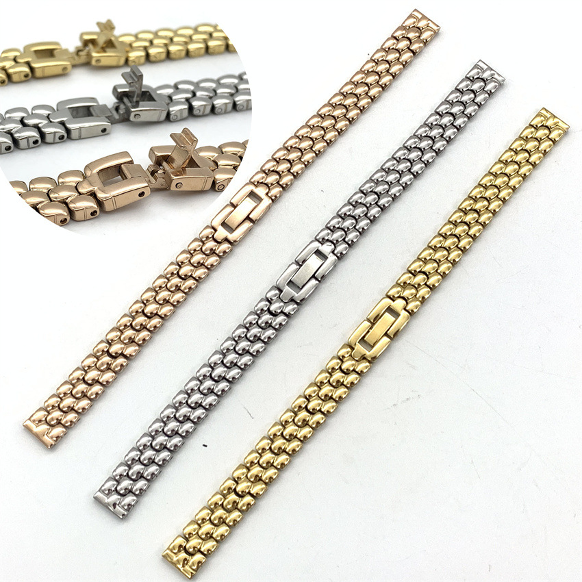 Watch Accessories Women's Fine Bracelet Stainless Steel Solid Steel Strap Folding Jewelry Buckle Jewelry Steel Strap 6-16mm
