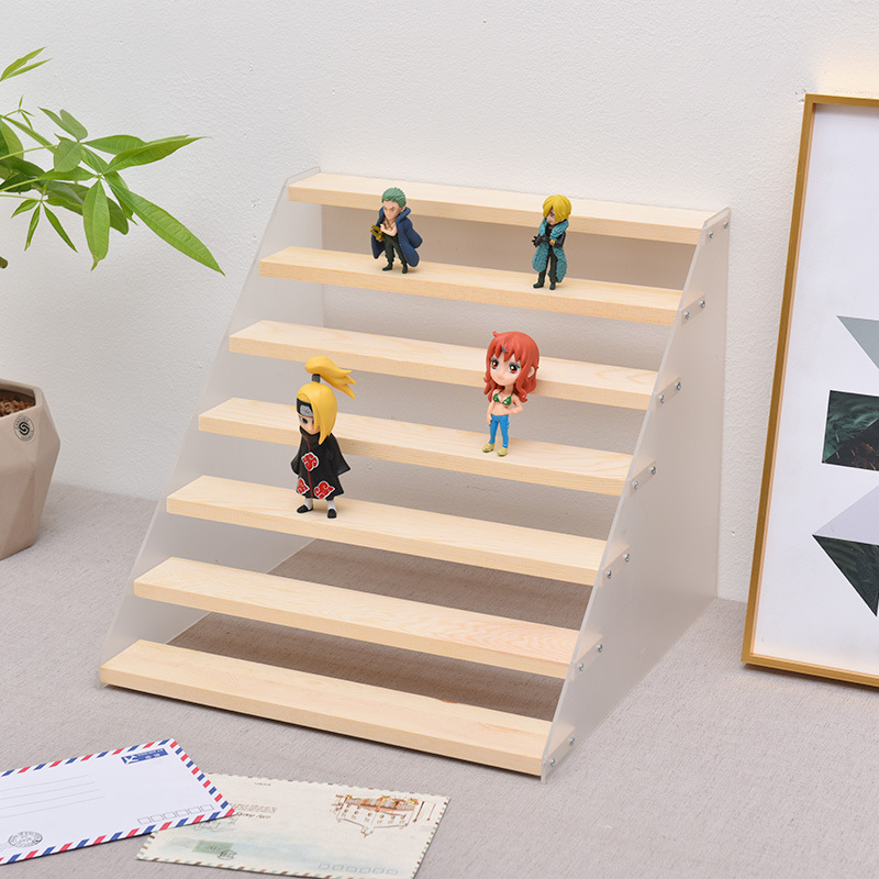 Stepped Display Rack Hand-held Storage Doll House Wooden Display Rack Acrylic Plate Doll Storage Wooden Cabinet