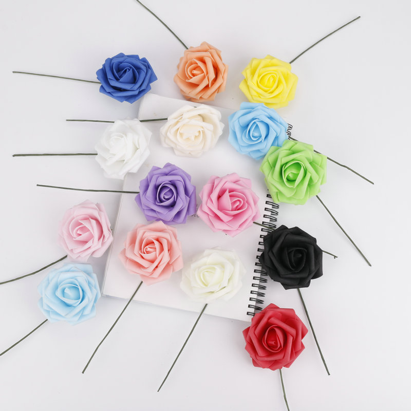 卸売りシミュレーションpe薔薇花7 ~ 8cmロッド付き泡偽花頭結婚祝い砂糖箱カード花diy材料|undefined