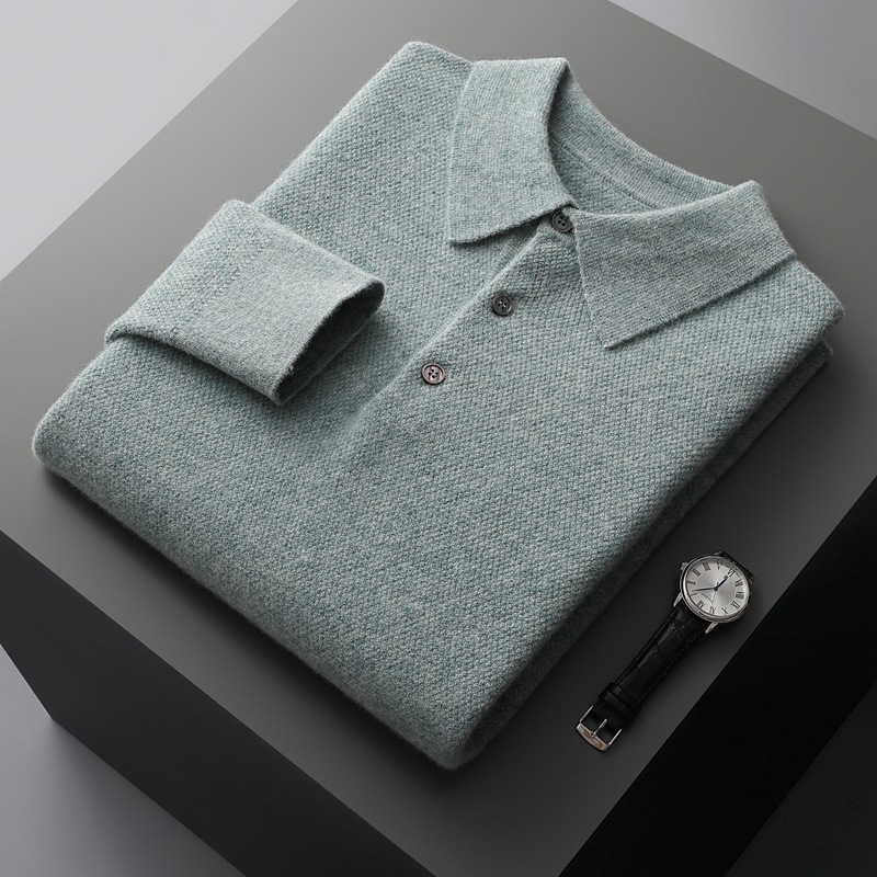 23 autumn and winter New pure color woolen sweater men's POLO collar thickened cashmere sweater sweater loose casual knitted bottoming shirt