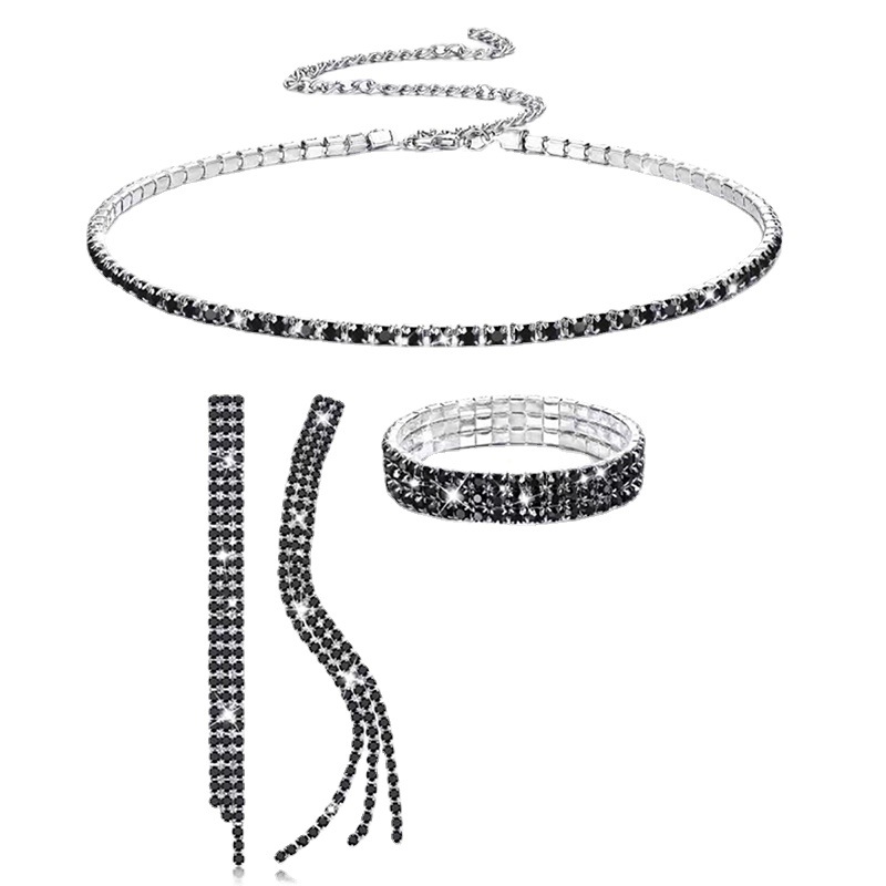 European and American fashion necklace Amazon explosive jewelry full diamond claw chain bracelet earrings necklace rhinestone three-piece suit