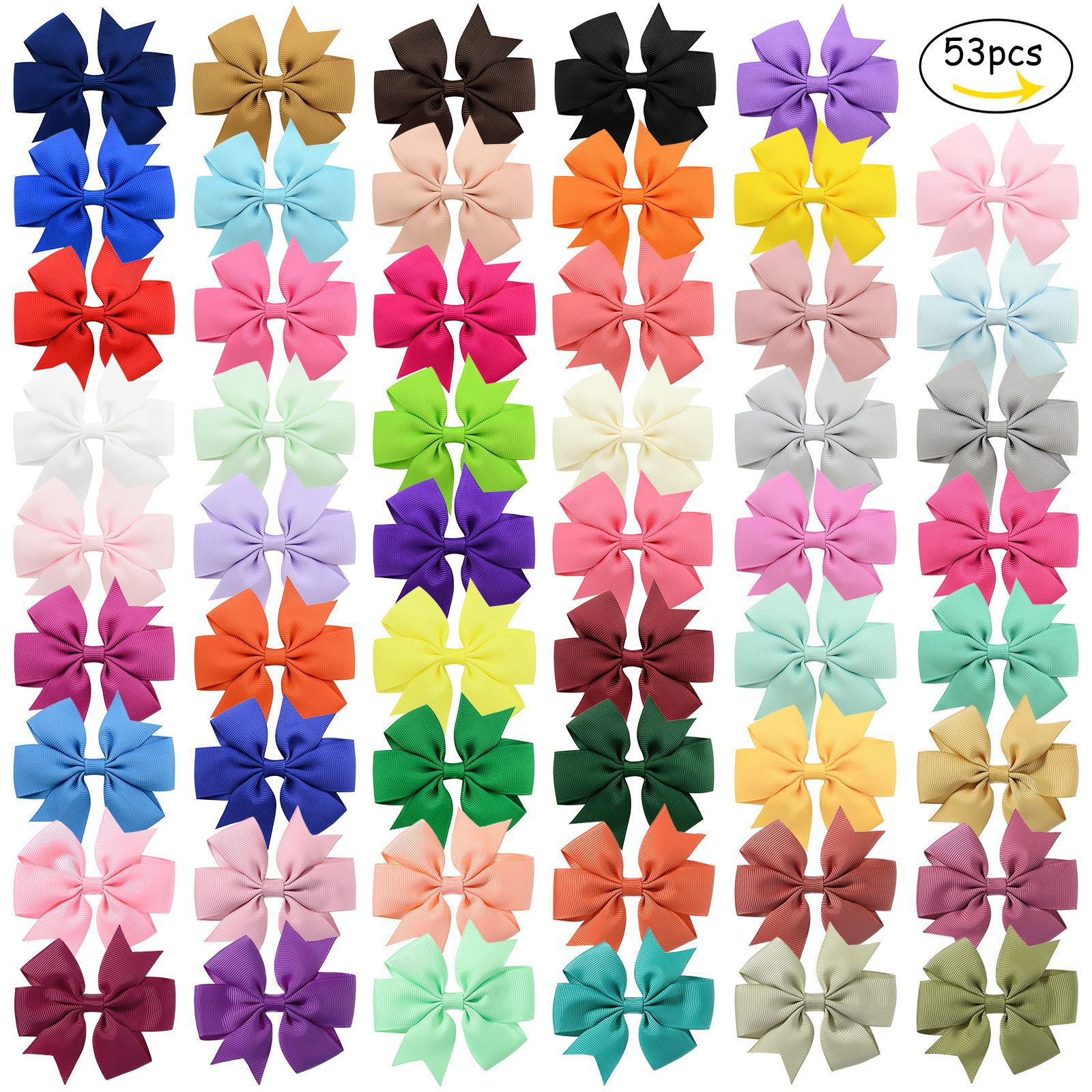 53 Color Amazon Hot Sale Six Ears Solid Color Rib with Fishtail Bow Hairpin Hair Accessories Children's Headwear 564