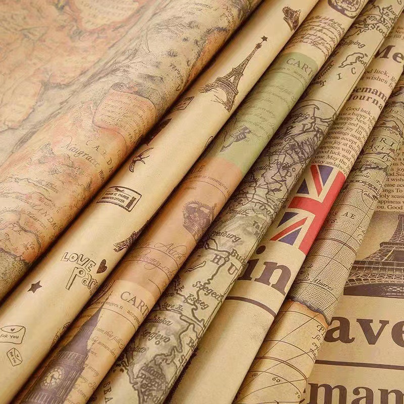 Spot manufacturers wholesale net red cowhide wrapping paper retro bouquet wrapping paper book cover gift box wrapping paper