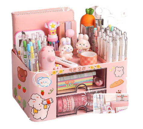 Pen Container Storage Box Cute Children and Girls Primary School Students Desktop Stationery Storage Box Multi-functional Large Capacity Pen Box