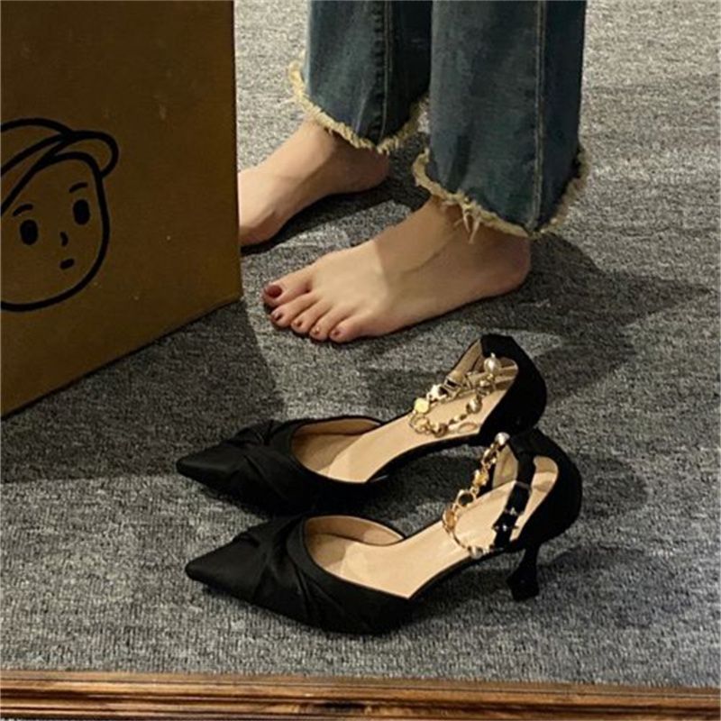 Elegant French style niche stiletto heel bridesmaid high heels women's Pearl fairy style matching skirt small heel versatile fashion single-layer shoes