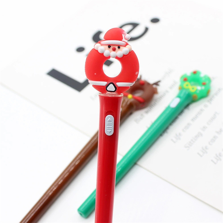 Creative Cartoon Santa Claus with LED Light Gel Pen Student Gift Christmas Prizes Luminous Neutral Pen with Light