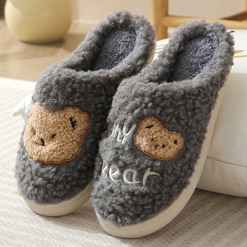 New Warm Bear Cotton Slippers Autumn and Winter Thick Bottom Internet Popular Girl's Heart Cute Fashionable Comfortable Women's Mao Mao Cotton Slippers