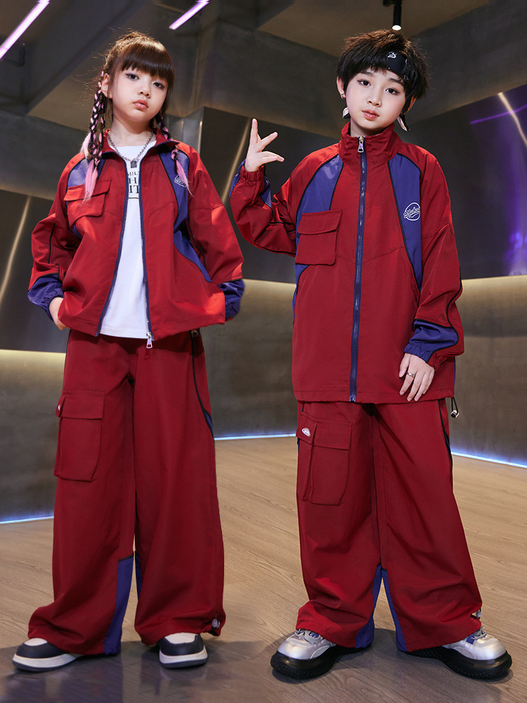 兒童街舞潮服套裝男女孩嘻哈hiphop爵士舞表演秋冬少兒演出服裝