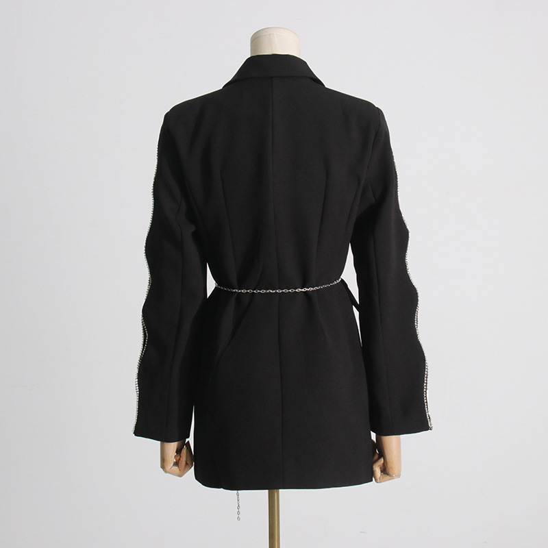 2024 spring new fashion elegant hollow design rhinestone sleeve pearl belt slimming suit jacket for women