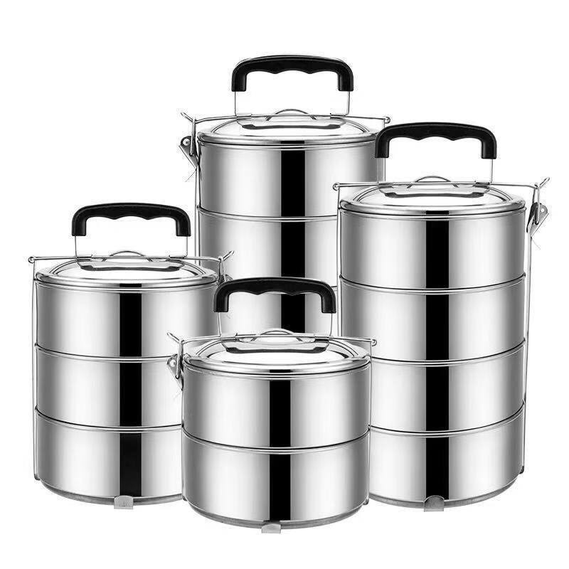 Factory wholesale outdoor thick large capacity pot can be heated portable lunch box student stainless steel multi-layer lunch box