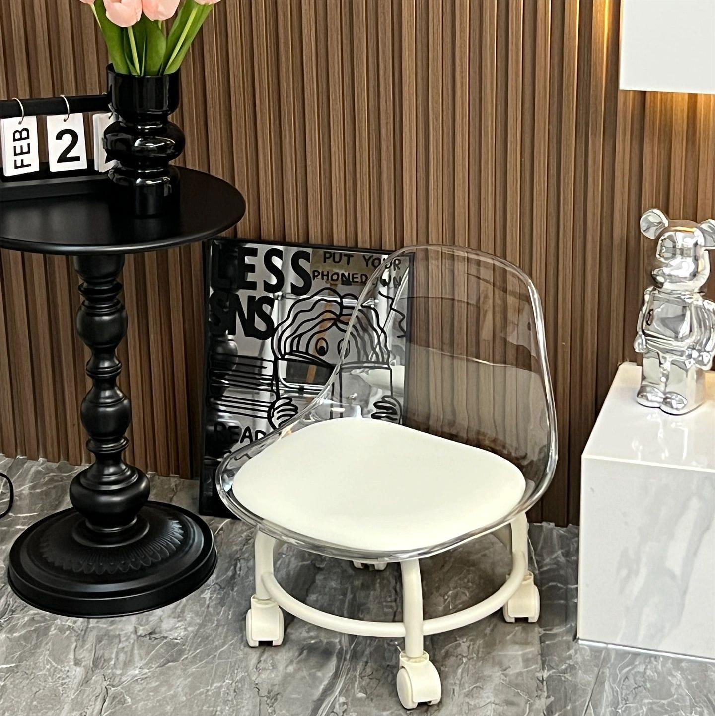 Lazy acrylic chair home universal wheel transparent chair pulley low stool ins small stool high-looking bench