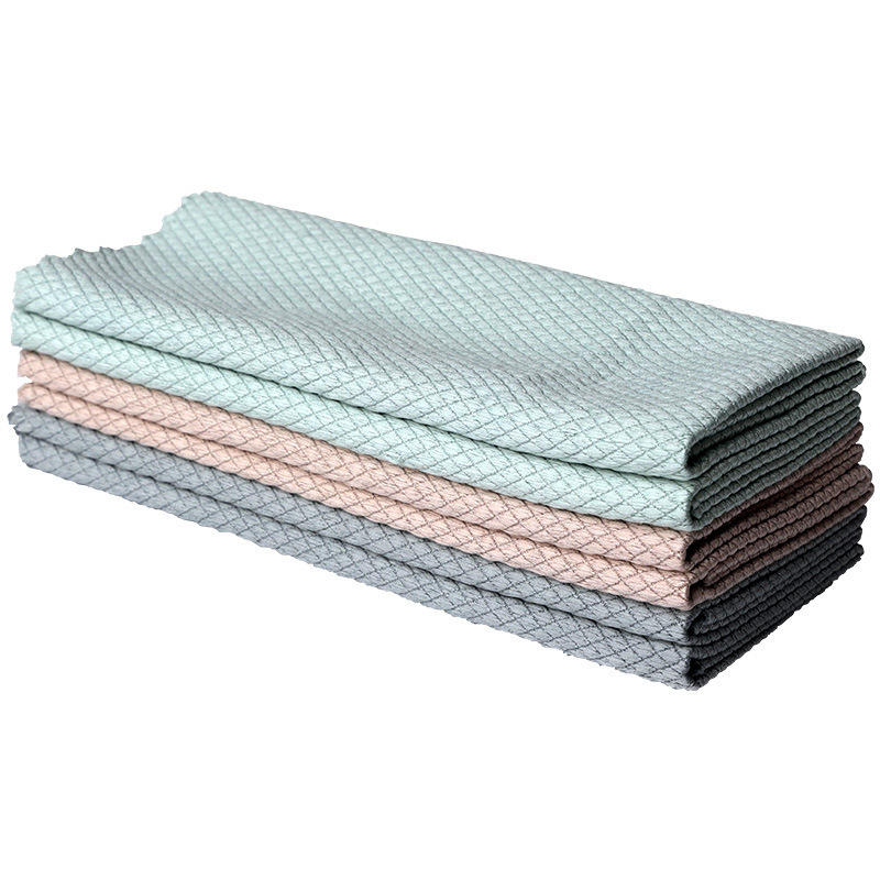 Fish Scale Lattice Wipe Glass Without Water Marks Cloth Thickened Kitchen Cleaning Towel Absorbent Not Easy to Lose Hair Wipe Table Cloth Cleaning Cloth