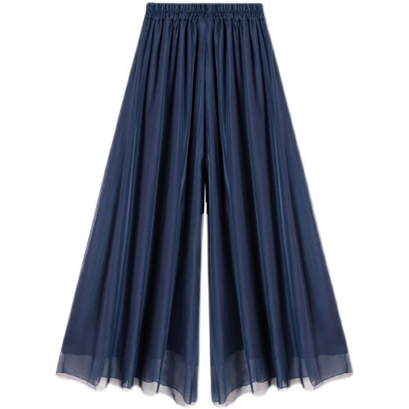 Real Shot Chiffon Wide Leg Pants Women's 2023 Summer New Elegant Large Size Mercerized Chiffon Lined Wide Leg Culottes