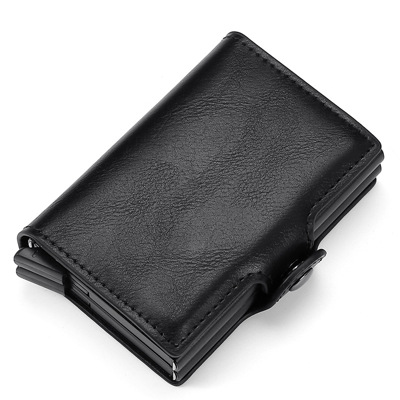 2023 new double-layer aluminum card box card holder men's wear-resistant PU automatic pop-up card holder carbon fiber wallet