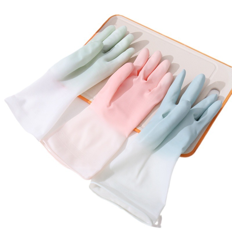 Rubber rubber rubber nitrile brush bowl waterproof household kitchen dishwashing gloves women's household cleaning laundry clothes durable