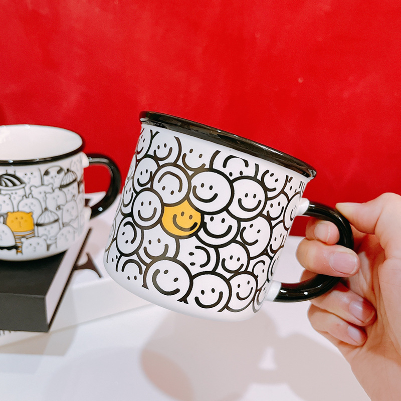 Ins high-looking mug Jenga smiley cat cartoon ceramic cup milk cup breakfast cup student gift