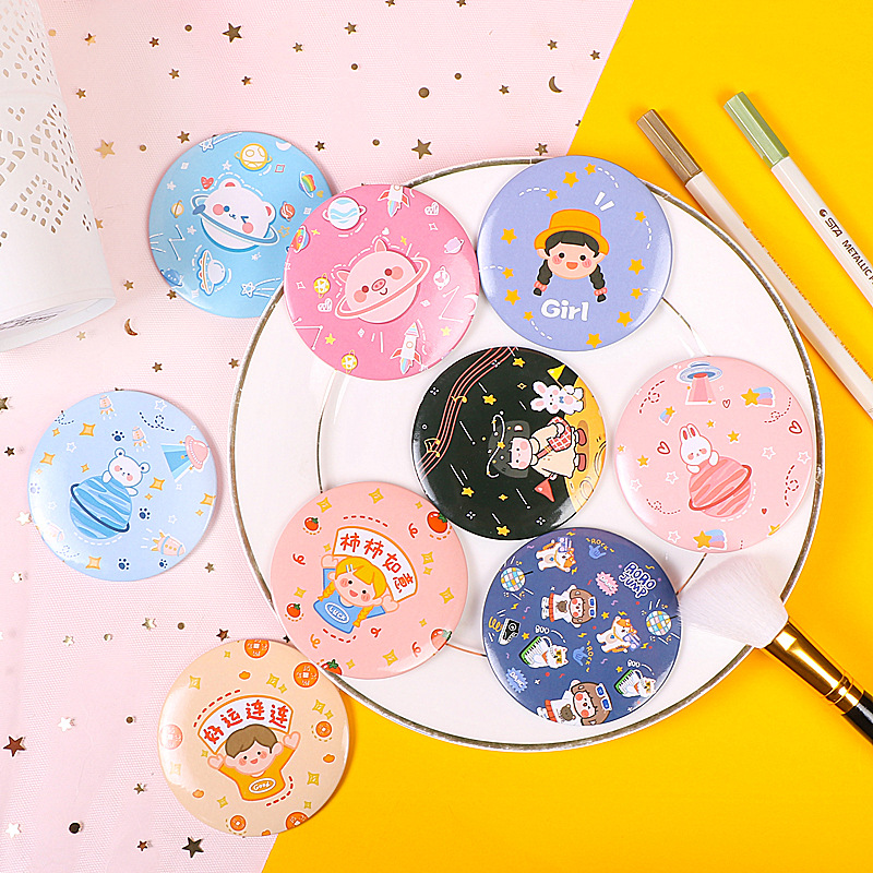 Tinplate small gift mirror Korean sweet cute small mirror portable mirror wholesale makeup mirror can add LOGO