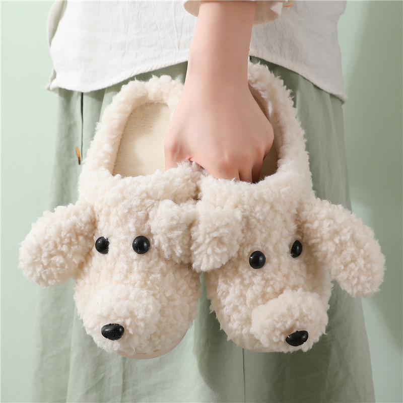 2021 autumn and winter cute cartoon cotton slippers for men and women indoor warm teddy dog slippers all-inclusive with thick bottom waterproof