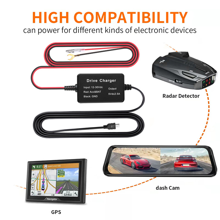 Manufacturer in stock supply car pressure reducing line driving recorder 12V24V to 5V parking monitoring power cord