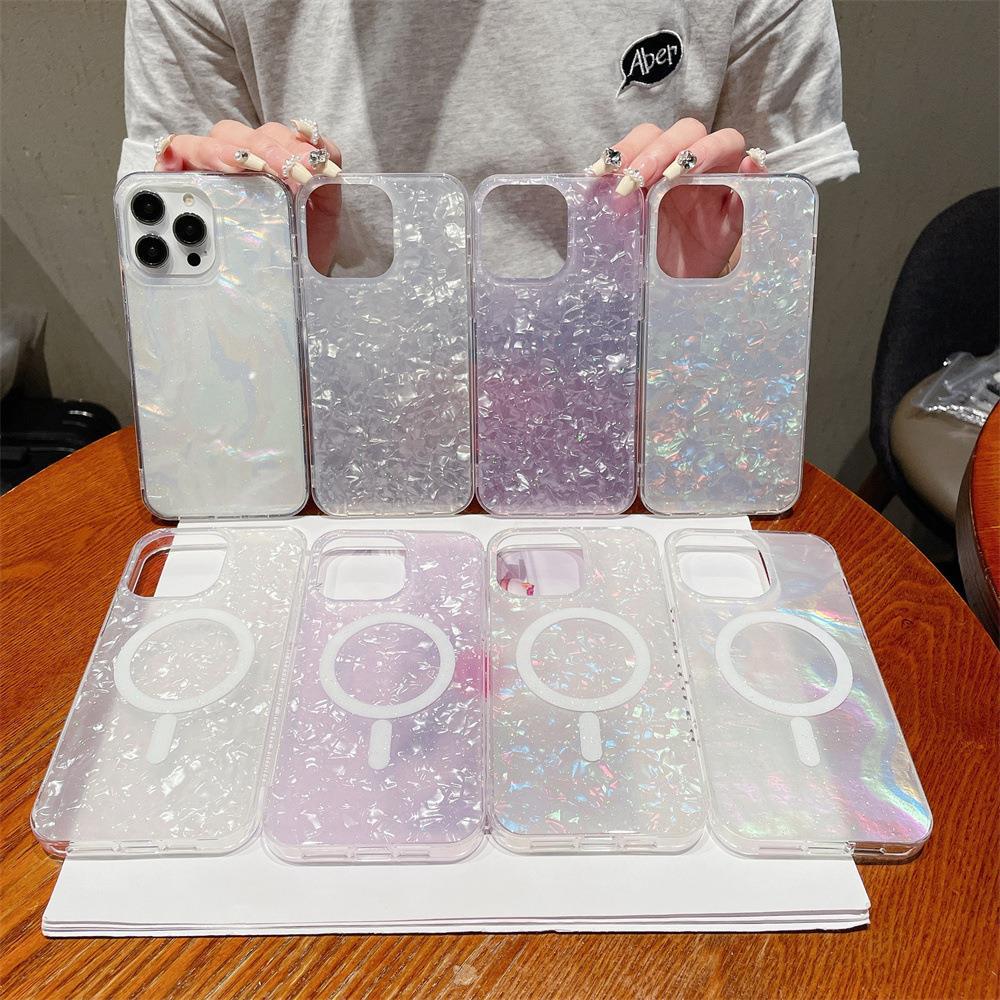 適用蘋果15pro磁吸手機殼iPhone14 promax貝殼紋11/12手機保護套