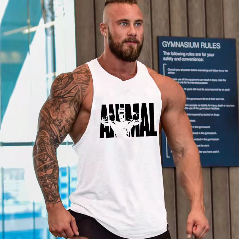 Spring and Summer New Sports Vest Men's Muscle I-shaped Waistcoat Training Sleeveless T-shirt Trendy Men's Casual Loose Fitness Clothes