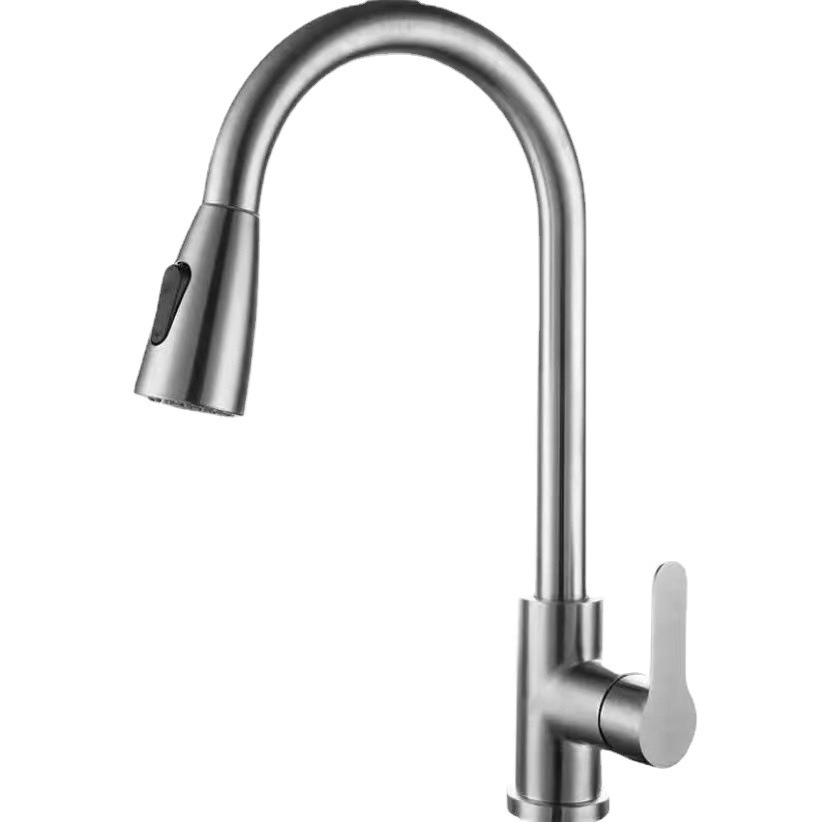Cross-border stainless steel drawing faucet kitchen dish basin sink telescopic two-stage switch hot and cold faucet rotation