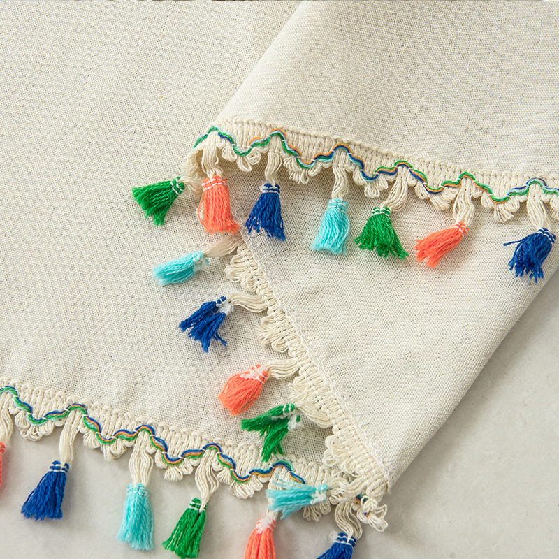 Factory direct linen cotton tassel lace short curtain Japanese small short curtain cabinet curtain partition curtain dustproof semi-shading curtain