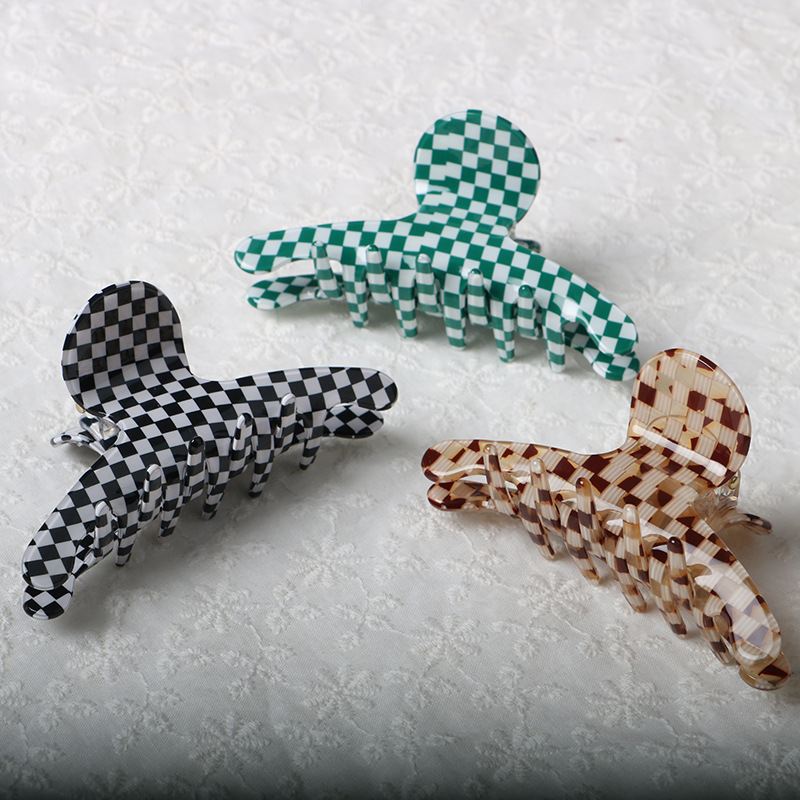 Factory Direct selling popular Plaid clip Net red hair claw shark hair comb houndstooth acetate hairpin