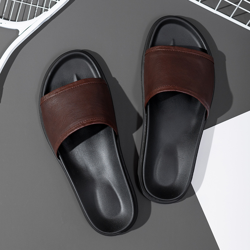 Genuine Leather Slip Flops 2023 New Men's Summer Outer Wear Slippers Outdoor Non-Slip Korean Style Distinctive Outer Beach Shoes