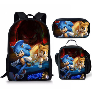 Amazon Hot Sonic Backpack Sonic Schoolbag Lunch Bag Pencil Bag Three-piece Custom