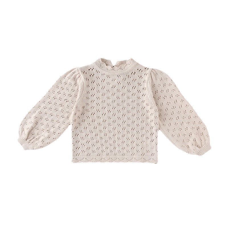 Children's clothing autumn and winter children's sweater lace hollow girl's sweater puff sleeve top Internet celebrity same style one-piece delivery