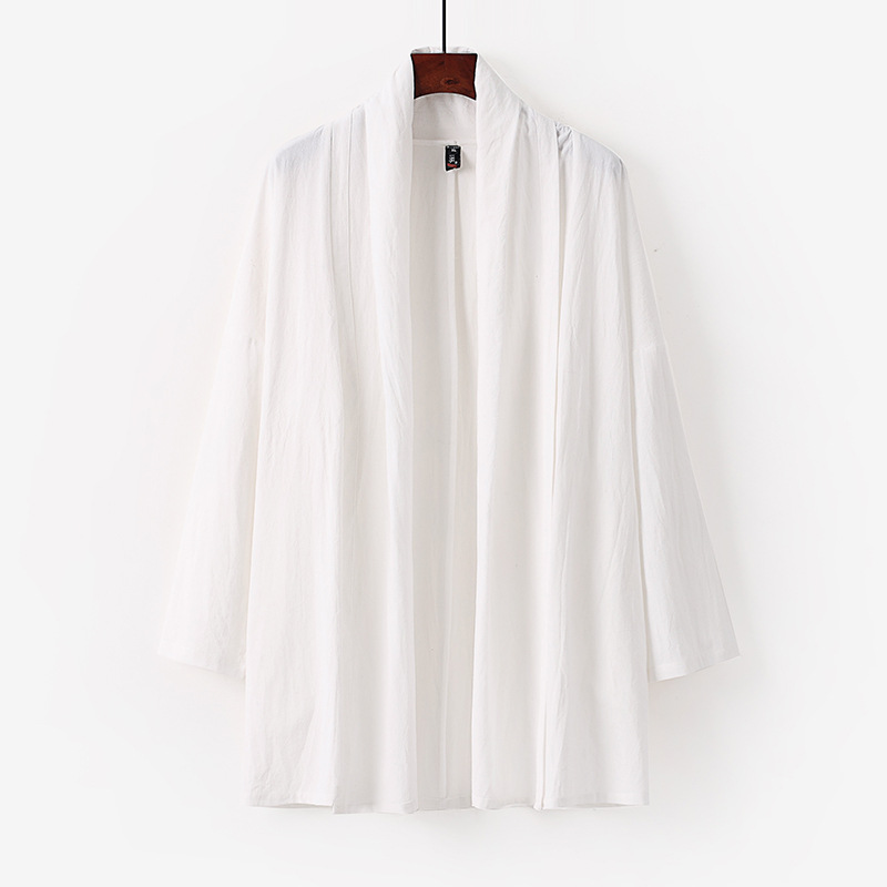 Large Size Chinese Style Improved Hanfu Taoist Gown Mid-length Trenchcoat Loose Cotton Linen Coat New Chinese Casual Top for Men