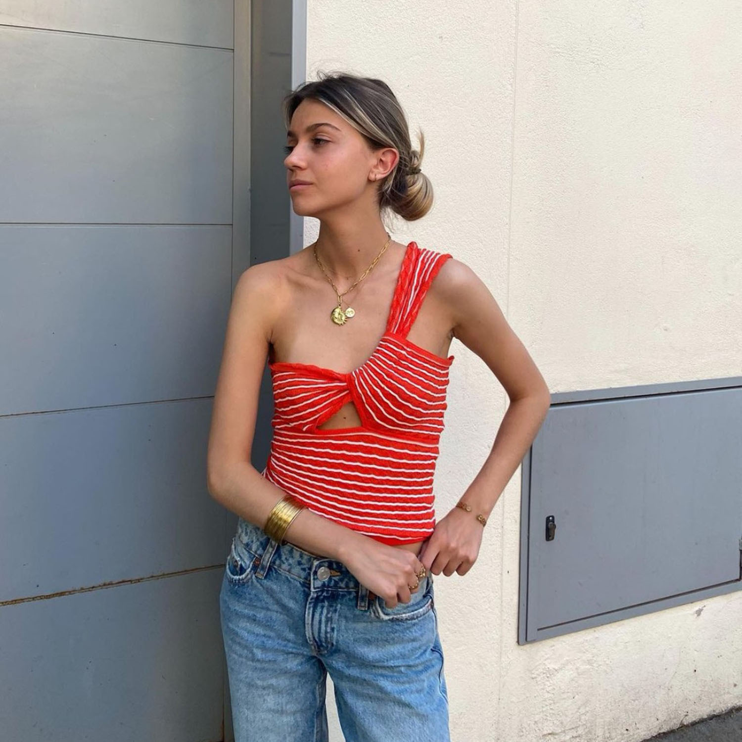 2022 spring and summer cross-border AliExpress Amazon independent station popular women's striped single shoulder knitted woolen vest