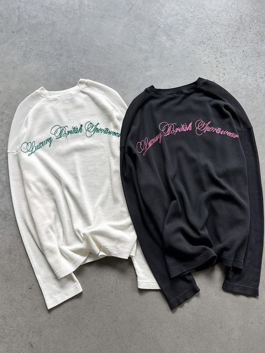 Cole Buxton slogan logo embroidered waffle long sleeve T-shirt cotton 260g loose