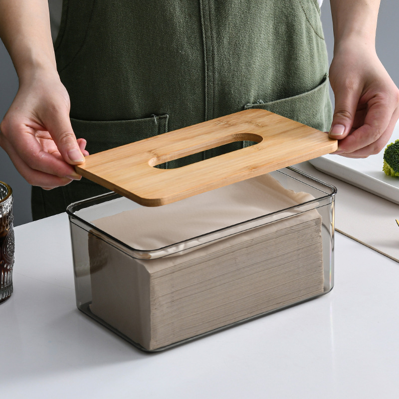 Simple transparent bamboo tissue box household paper box creative napkin storage box cross-border advertising logo wholesale