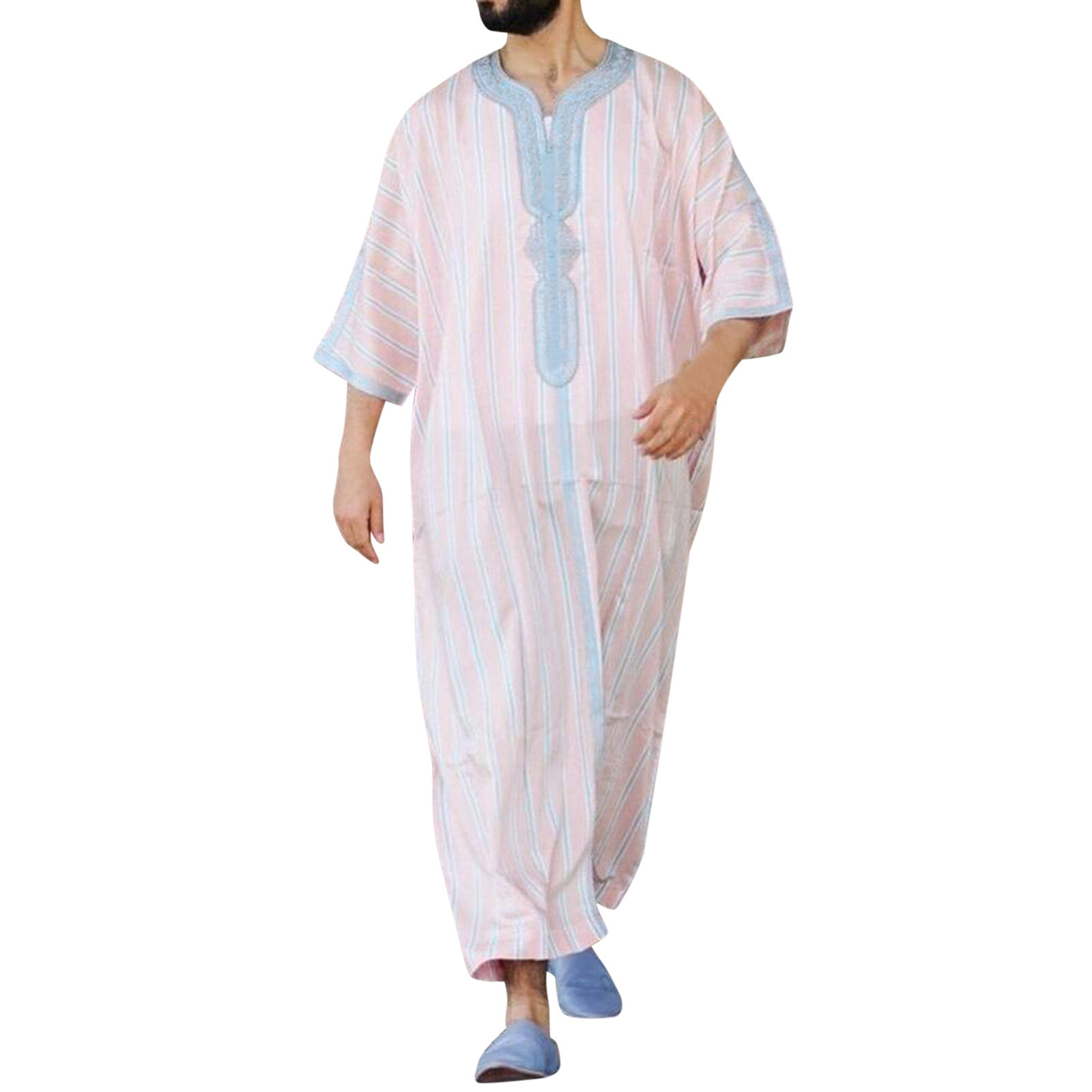 2023 AliExpress New Mid-Sleeve Jumpsuit Arab Ethnic Loose Foreign Trade V-Neck Printed Muslim Robe