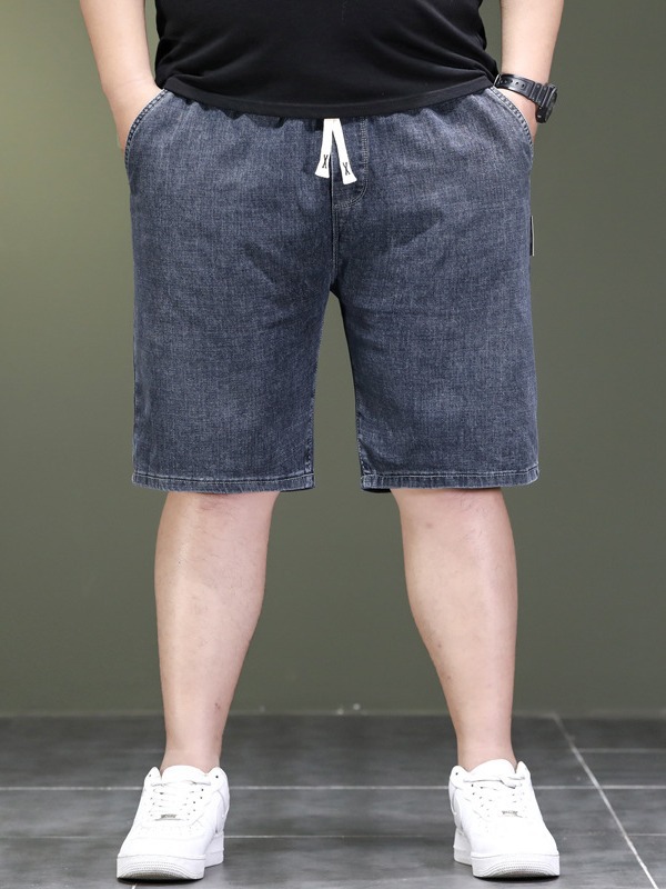 Large Size Men's Spring Waist Summer Thin Five-point Pants Men's Plus Size Large Size Loose Straight Five-point Denim Pants