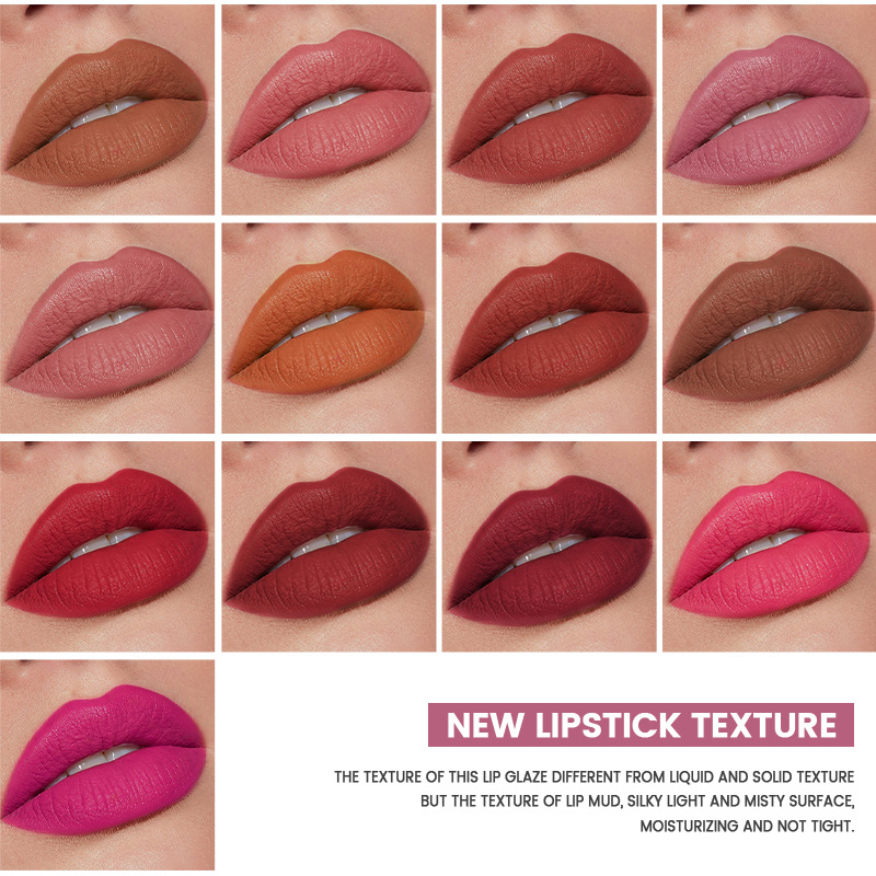 Cross-border Pudaier14 color matte lipstick velvet non-stick cup lip gloss lip gloss European and American lip glaze lipstick wholesale
