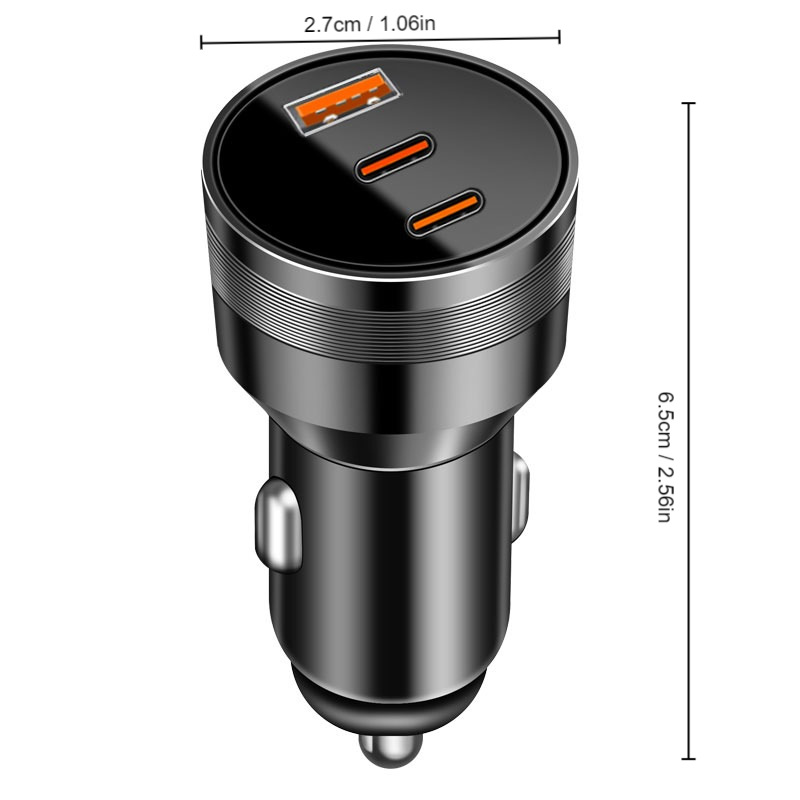 new aluminum alloy PD + PD + QC3.0 car charger fast charge 78W TYPE-C multi-function car charger