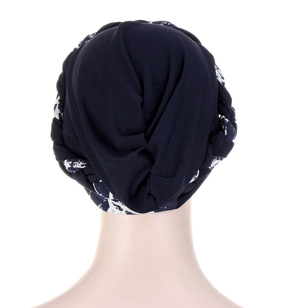 Amazon Floral Cloth Stitching Braids Multicolor Soft Tape Hat Muslim Chemotherapy Cap Cross Border