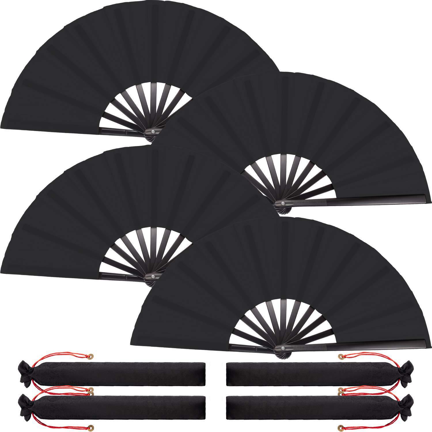One foot 33cm black and white red ring fan pure black kung fu fan opening and closing smooth cross-border antique folding fan