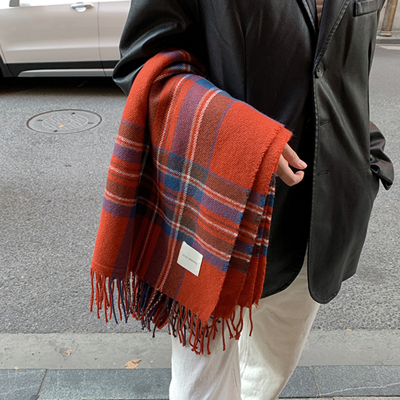 Love the color series ~ South Korea ins easy to match the blogger recommended autumn and winter tassel Plaid retro Korean style scarf for women