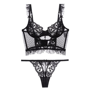 New French Style Body Shaping Sexy Underwear Women's Gather Beautiful Back Throat Embroidered Lace Long Bra Set BRA
