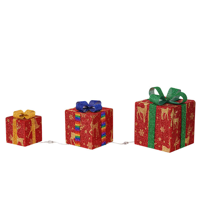 新款圣诞节礼物盒三件套装饰灯圣诞节室内装饰布置彩灯发光礼物盒
